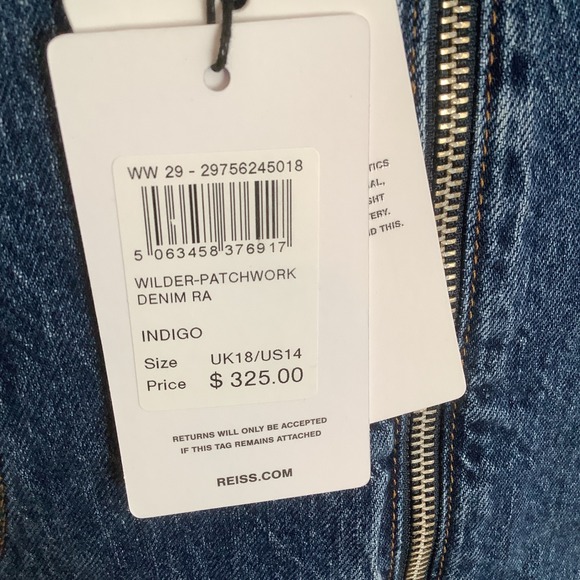 Reiss Indigo Wilder Patchwork Denim Maxi Dress US 14 Zip Back‎ A Line NWT - Picture 12 of 13